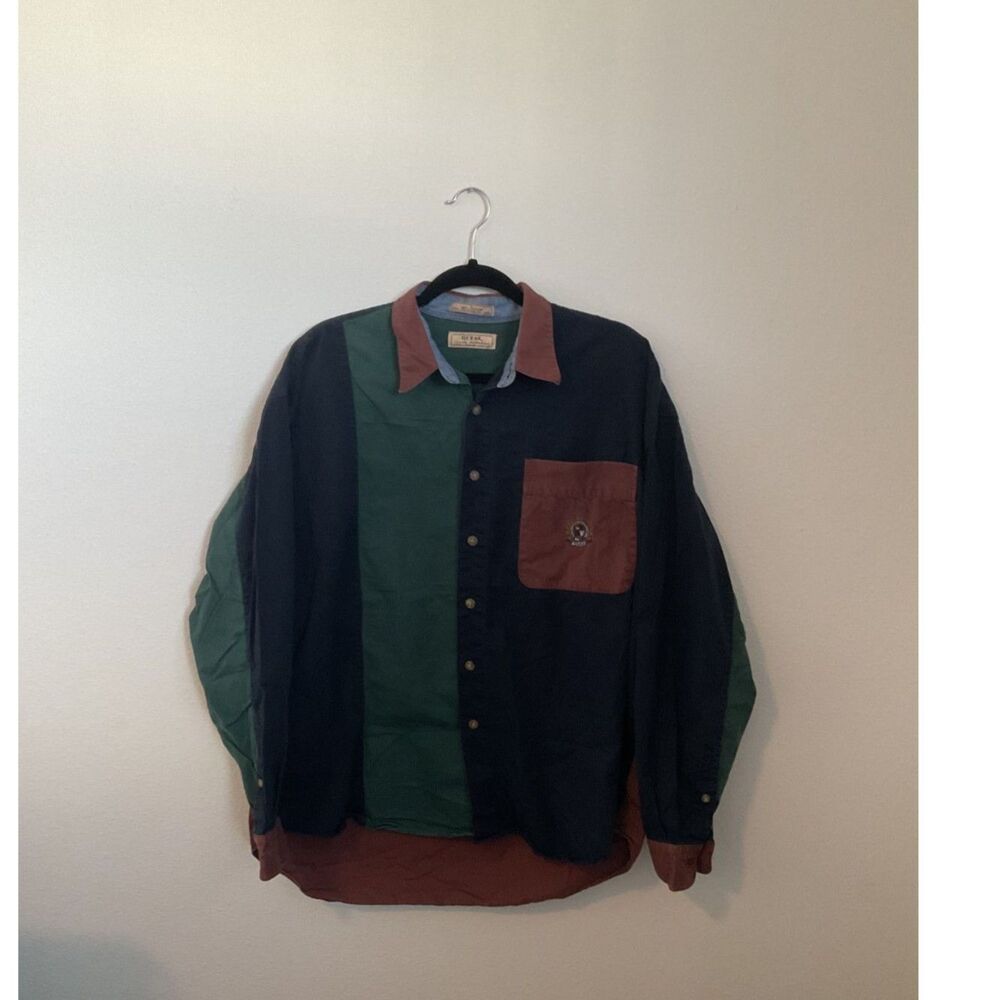 Vintage 90s Guess Classic Sportswear Colorblock Button Up Shirt Crest Cotton L